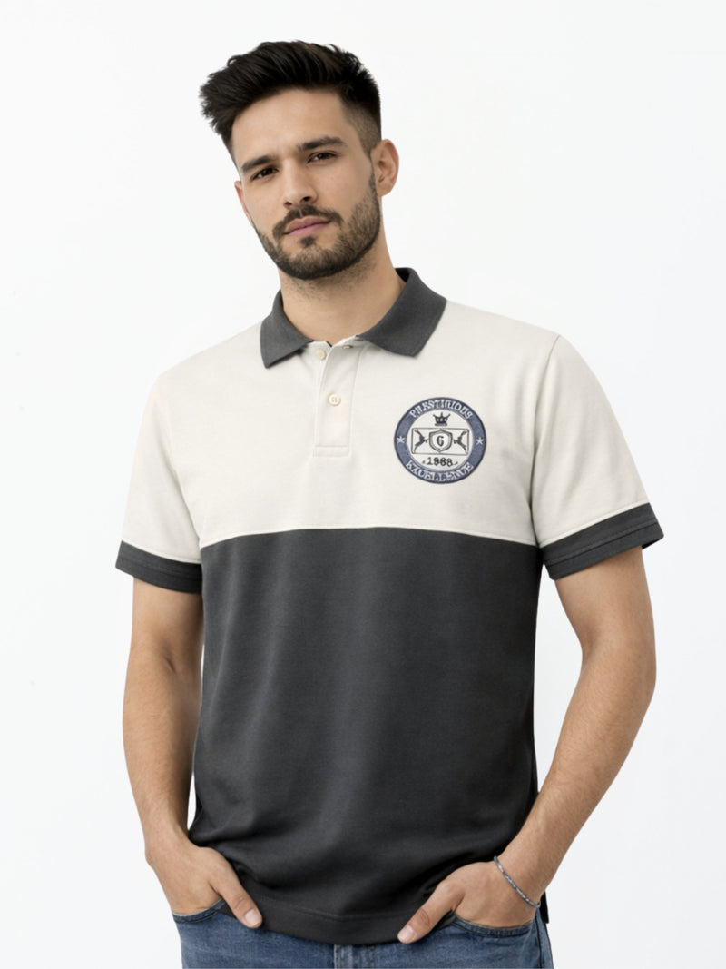 Men's Signature Emb Luxury Panel Polo - Rust & Dark Gray