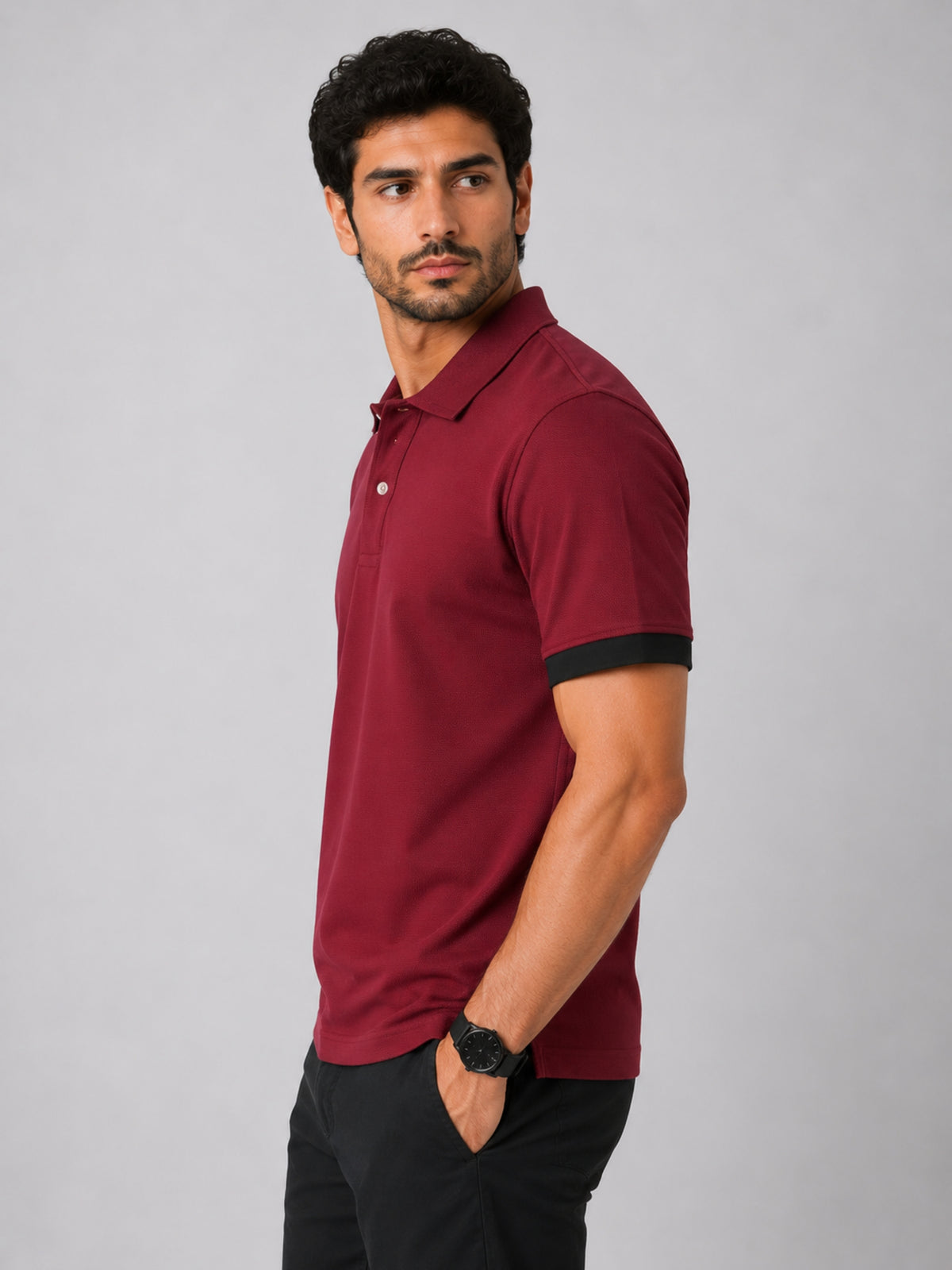 Men's Self Fabric Collar Classy Polo Shirt