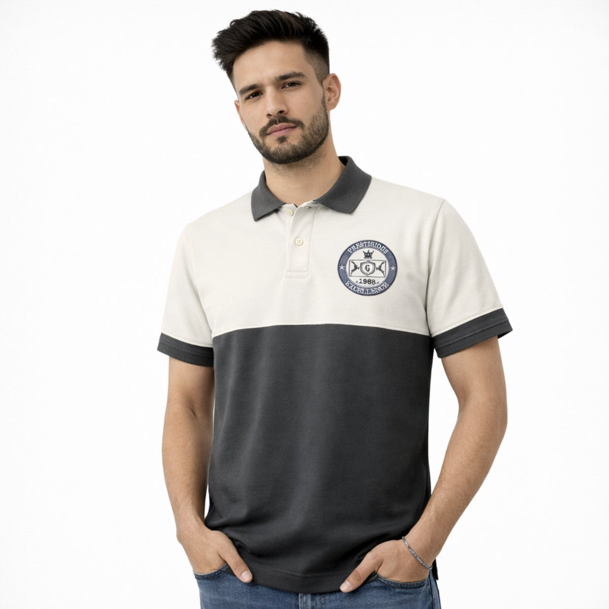 Men's Signature Emb Luxury Panel Polo - Rust & Dark Gray