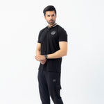 Men’s Signature Embroidered Contrast Neck Henley T-Shirt – Black