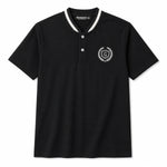 Men’s Signature Embroidered Contrast Neck Henley T-Shirt – Black