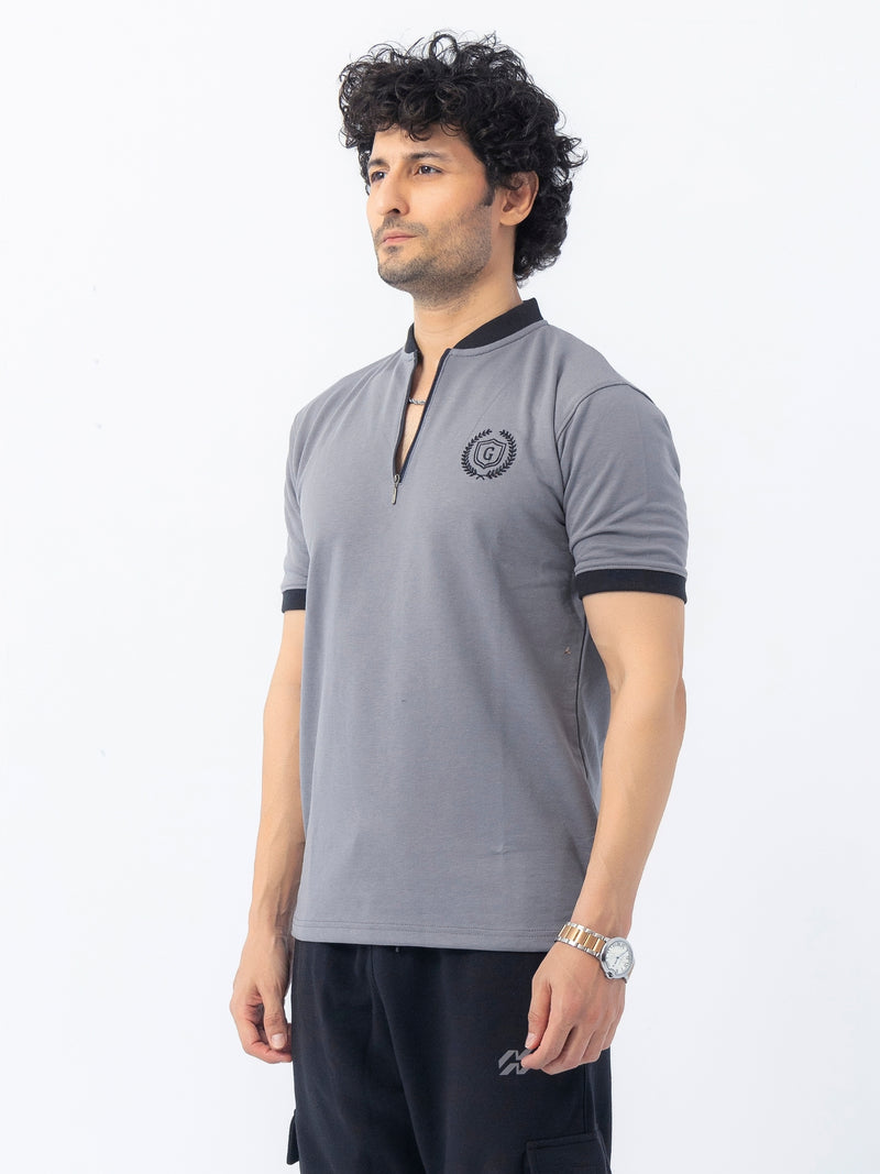 Men’s Crew Neck Half-Zip T-Shirt - Medium Gray