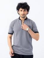 Men’s Crew Neck Half-Zip T-Shirt - Medium Gray