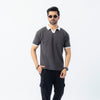 Men’s Classic Thermal Knit Contrast Collar Polo Shirt – Charcoal Gray