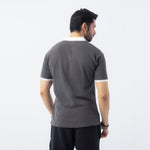 Men’s Classic Thermal Knit Contrast Collar Polo Shirt – Charcoal Gray