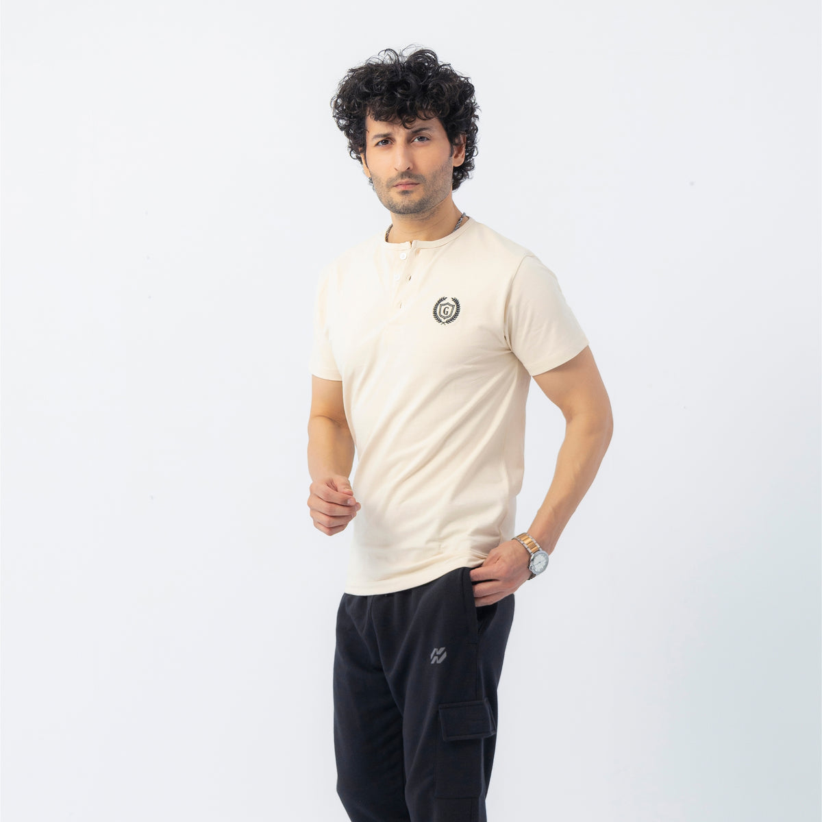 Men's Signature Emb. Henley Tee Shirt - Skin
