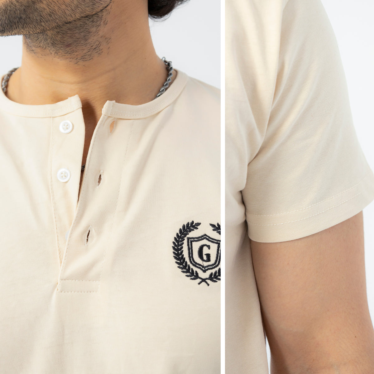 Men's Signature Emb. Henley Tee Shirt - Skin
